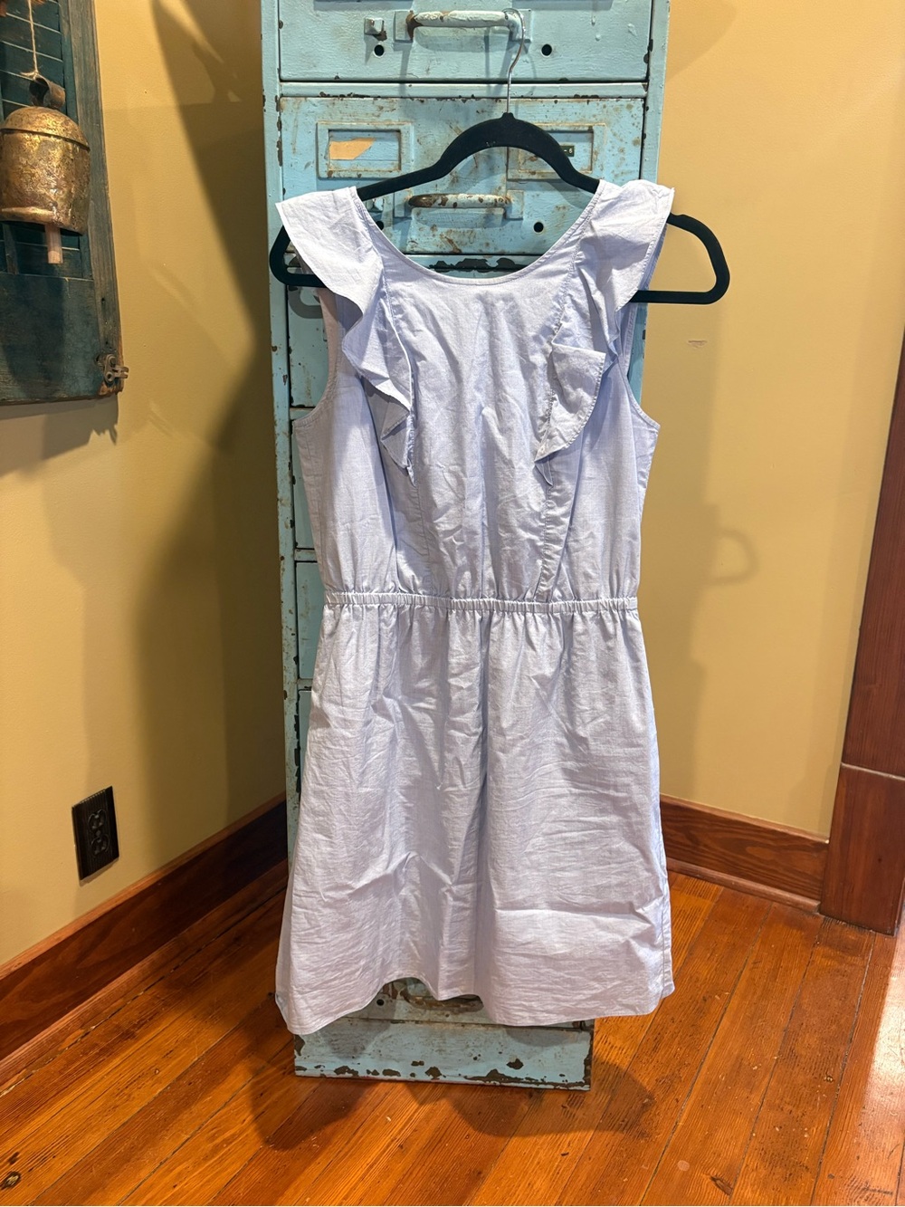 J. Crew Light Blue Ruffle-Shoulder Cotton Sundress